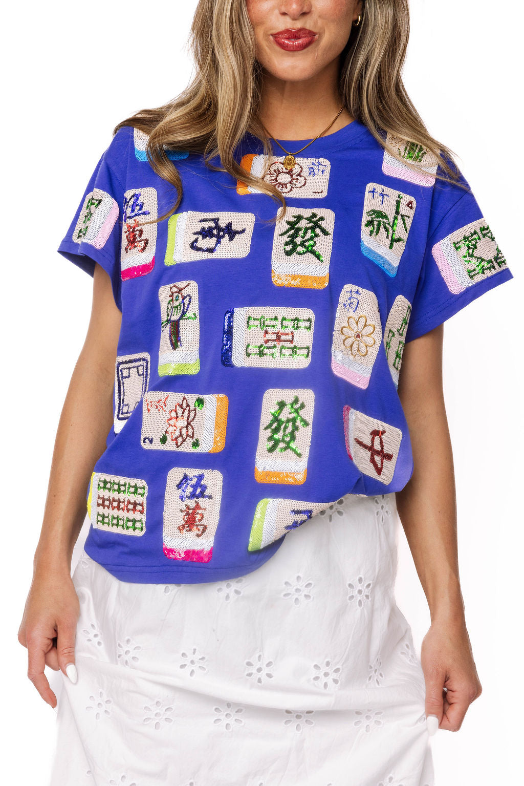 Queen of Sparkles Royal Blue Mahjong Tile Tee at ooh la la! in Grapevine TX 76051