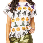 Queen of Sparkles Halloween Sequin Icon Tee – Pumpkins, Cats & Witch Hats at ooh la la! in Grapevine TX 76051