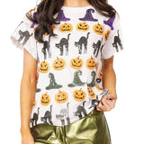 Queen of Sparkles Halloween Sequin Icon Tee – Pumpkins, Cats & Witch Hats at ooh la la! in Grapevine TX 76051