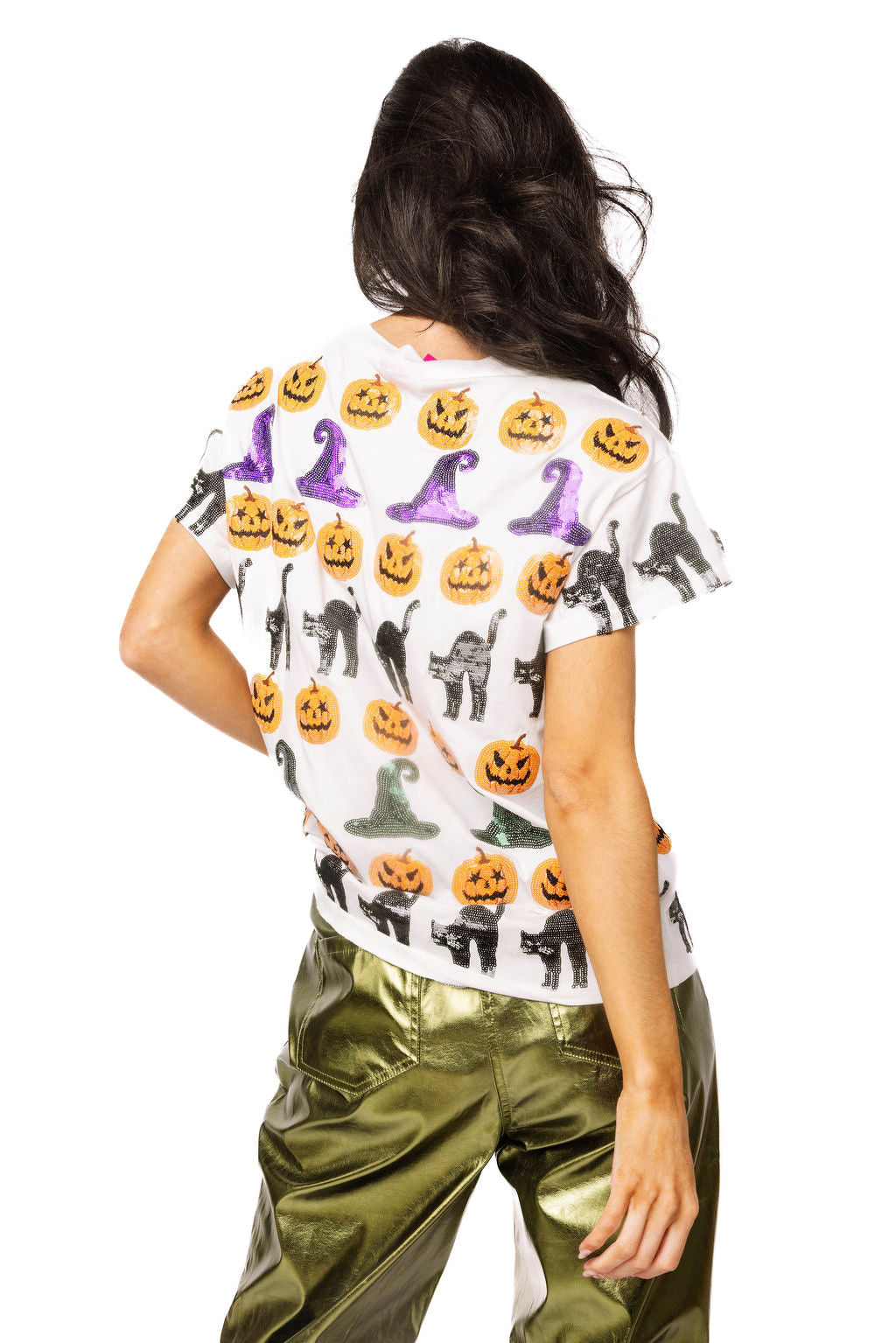 Queen of Sparkles Halloween Sequin Icon Tee – Pumpkins, Cats & Witch Hats at ooh la la! in Grapevine TX 76051