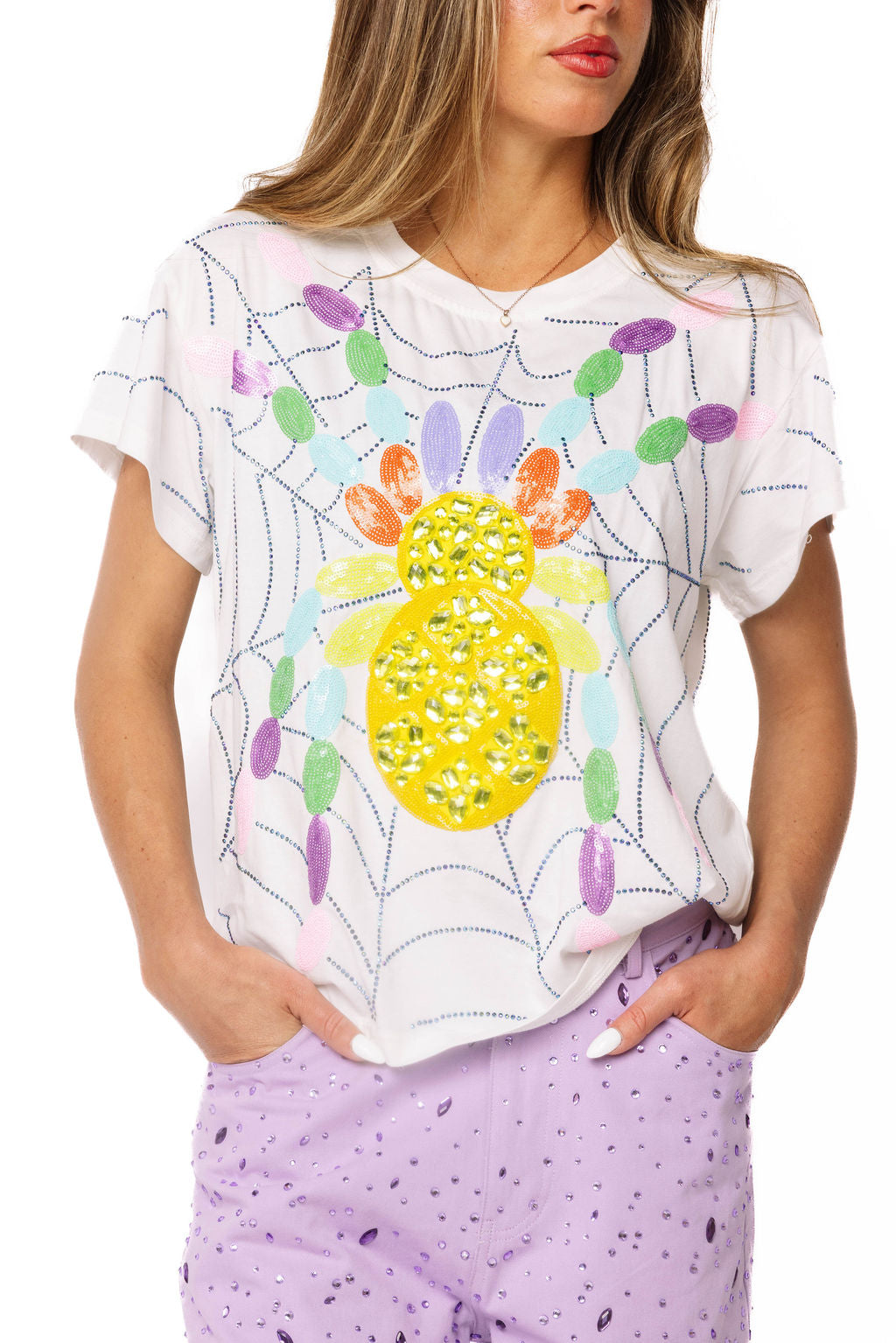 Queen of Sparkles White Multi Oversized Spider on Web Tee at ooh la la! in Grapevine TX 76051