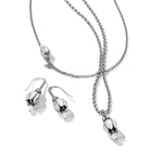 Brighton La Tulipe silver tulip-shaped earrings and necklace set on white background