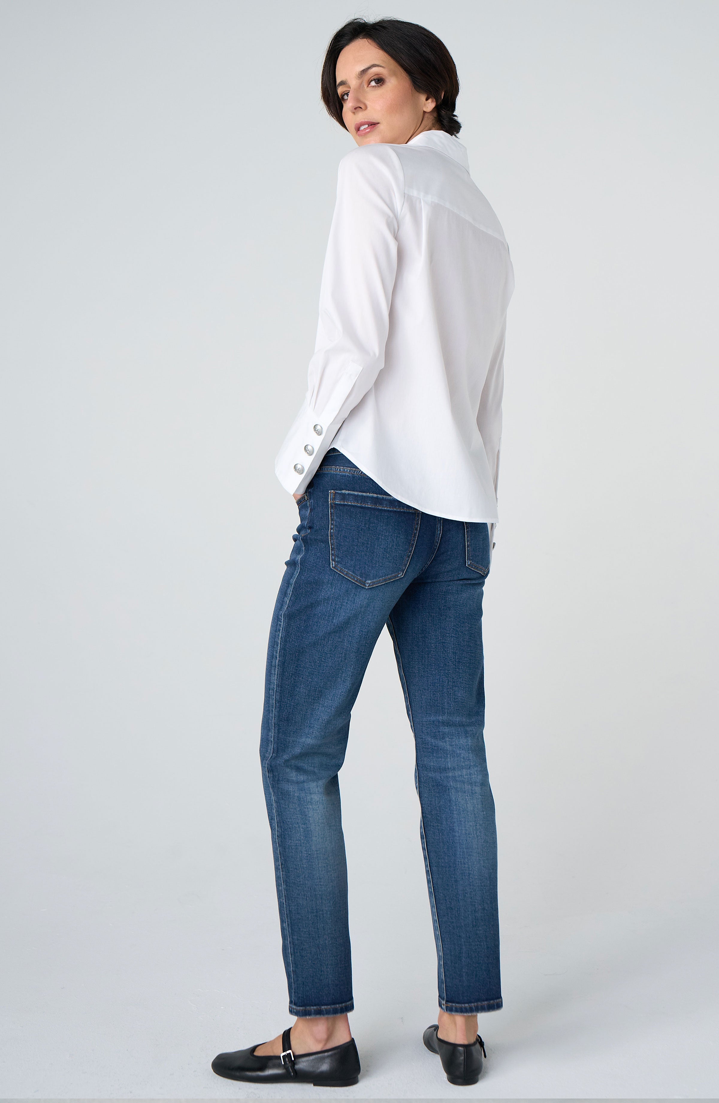 Liverpool Classic White Blouse with Statement Cuff - WHITE back view