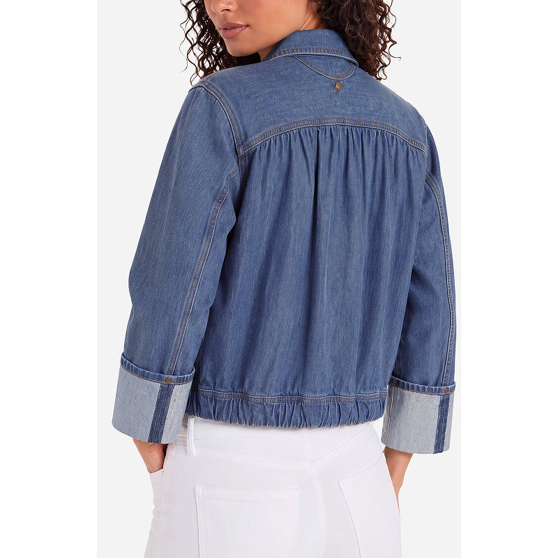 Liverpool Dreamer Jacket in Dreamstate medium blue denim, back view on model