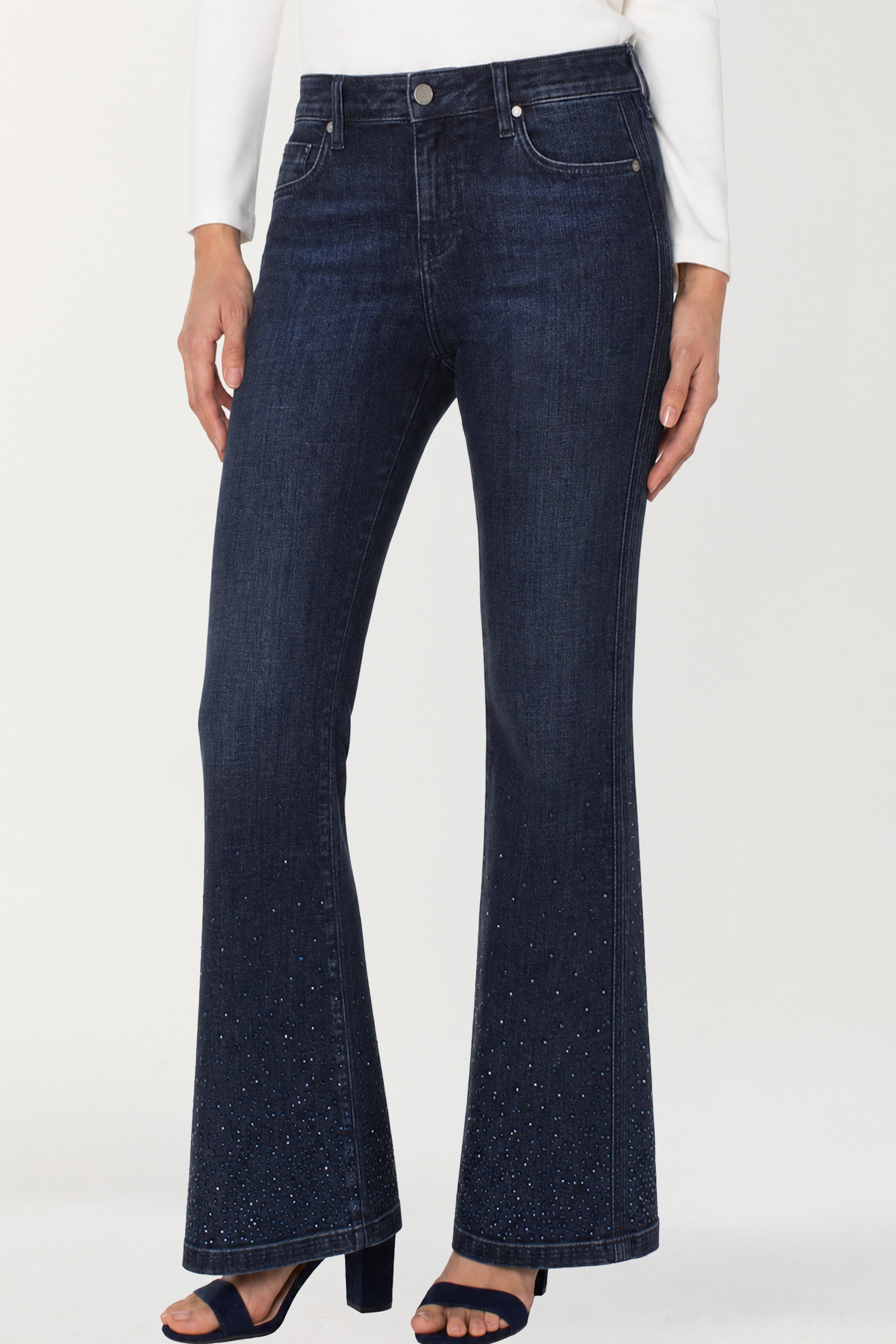 Liverpool Hannah Flare 32" Jean with Scattered Blue Crystals - WINTER GLOW, front view