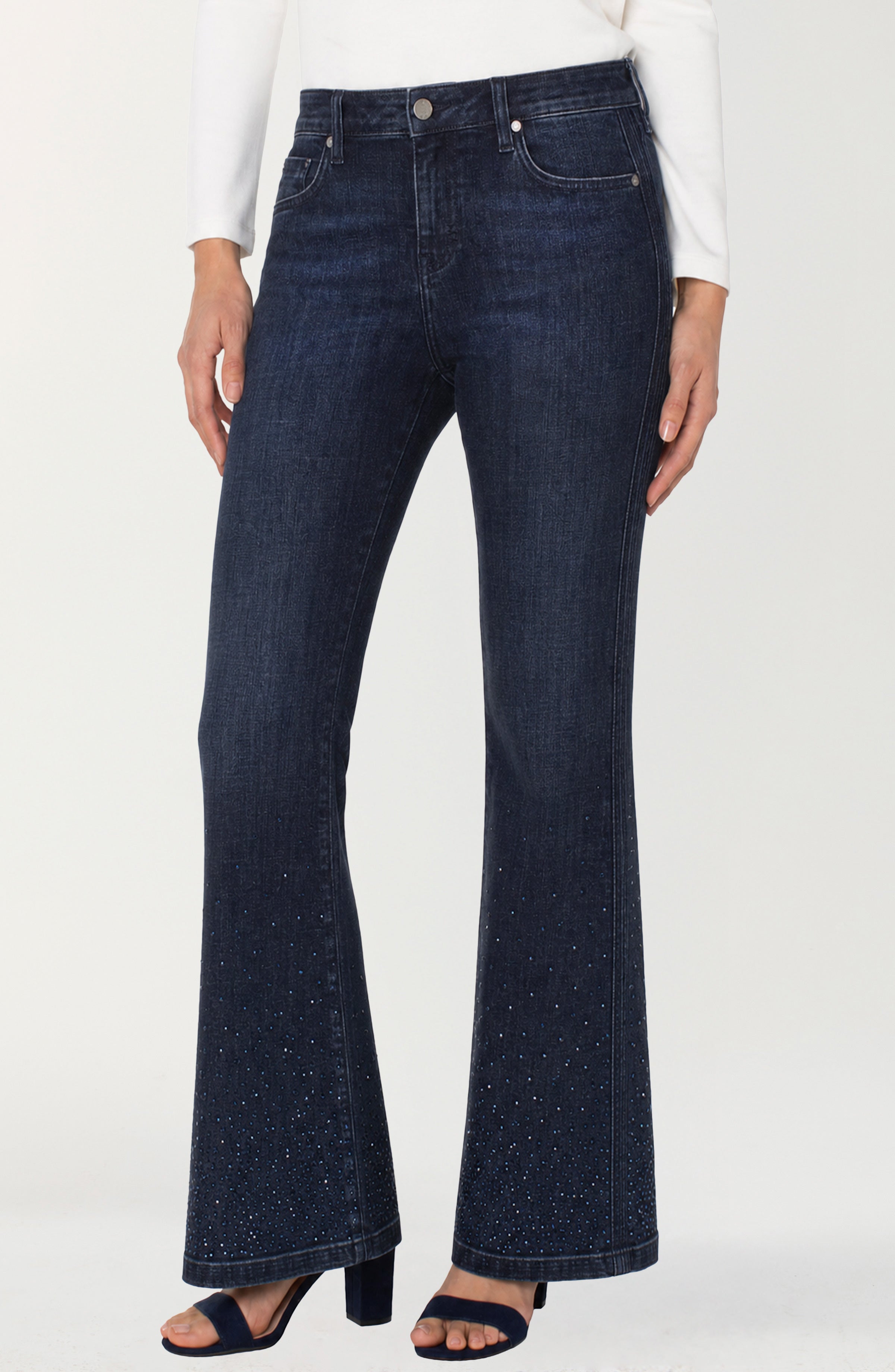 Liverpool Hannah Flare 32" Jean with Scattered Blue Crystals - WINTER GLOW, front view
