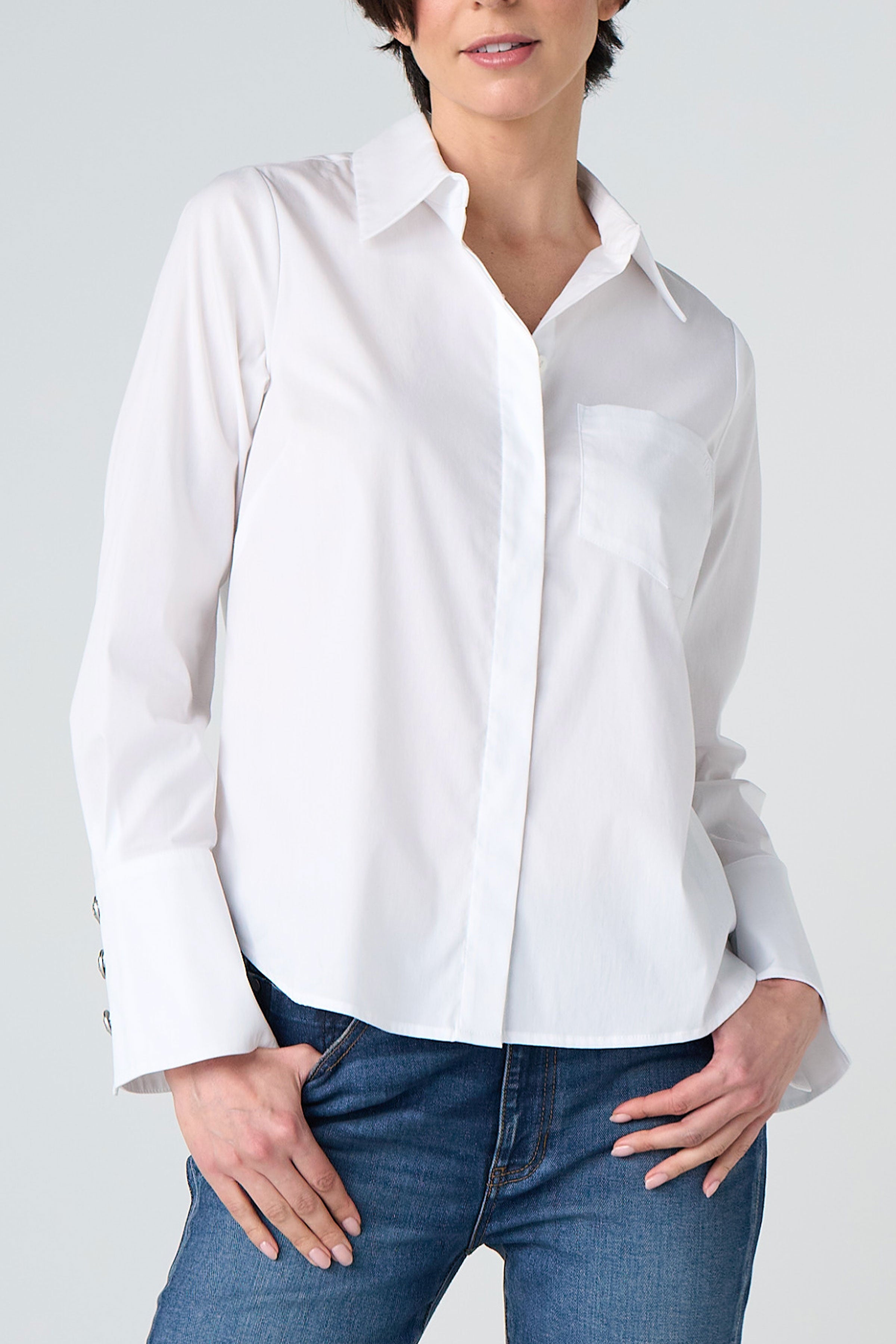 Liverpool Classic White Blouse with Statement Cuff - WHITE, front view