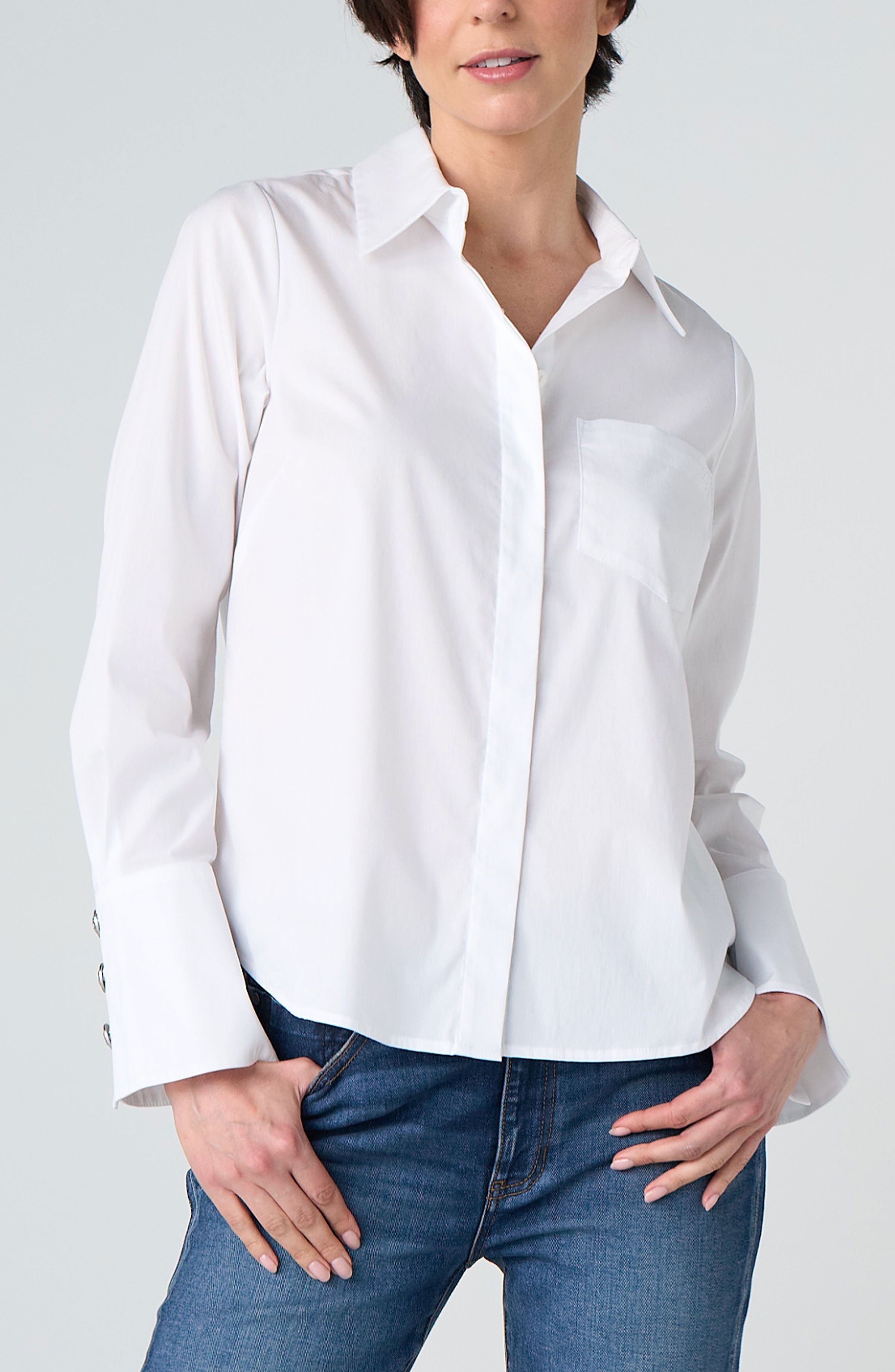 Liverpool Classic White Blouse with Statement Cuff - WHITE, front view