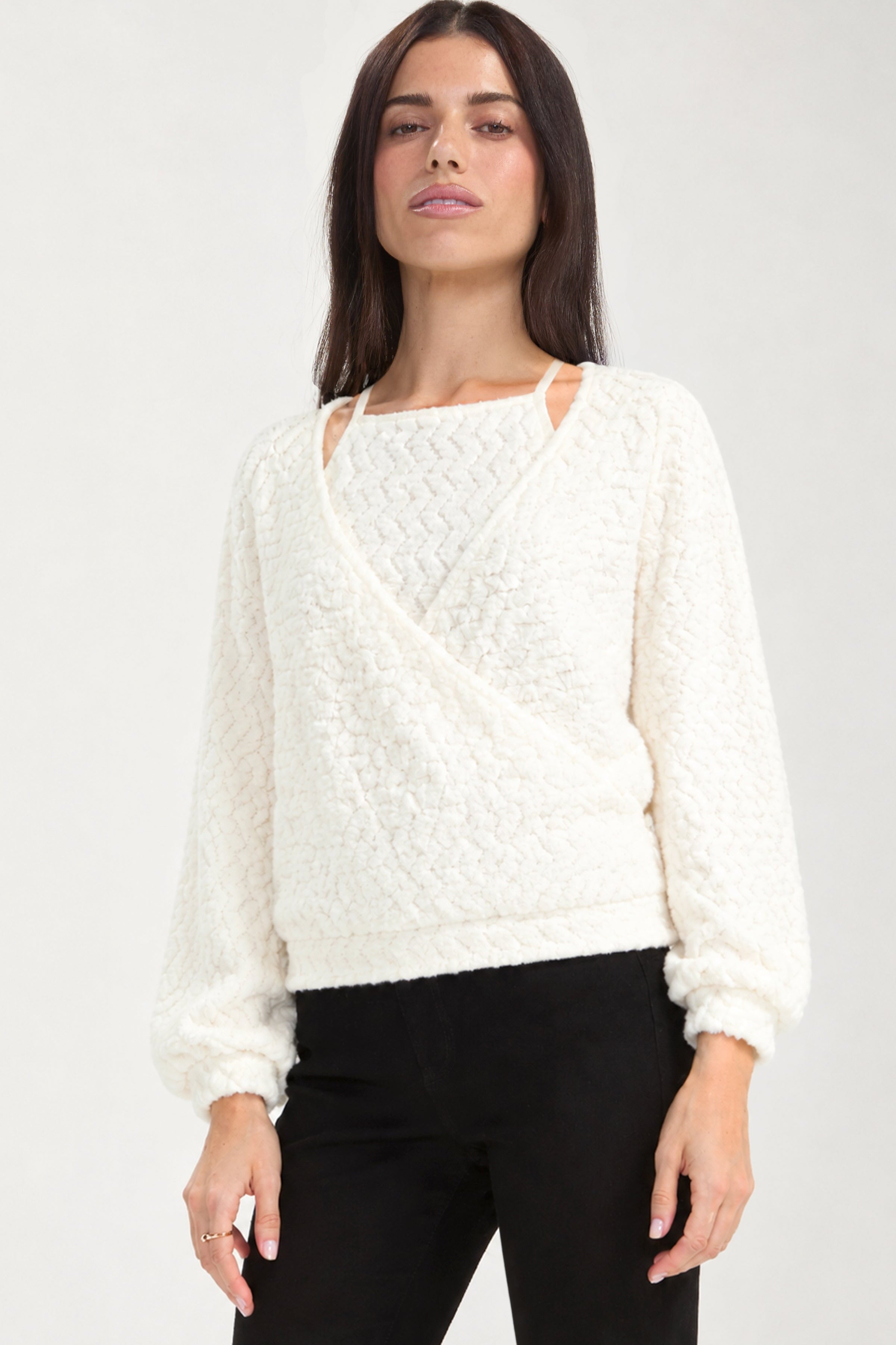 Liverpool 2-in-1 Halter Wrap Sweater - CREAM, front view