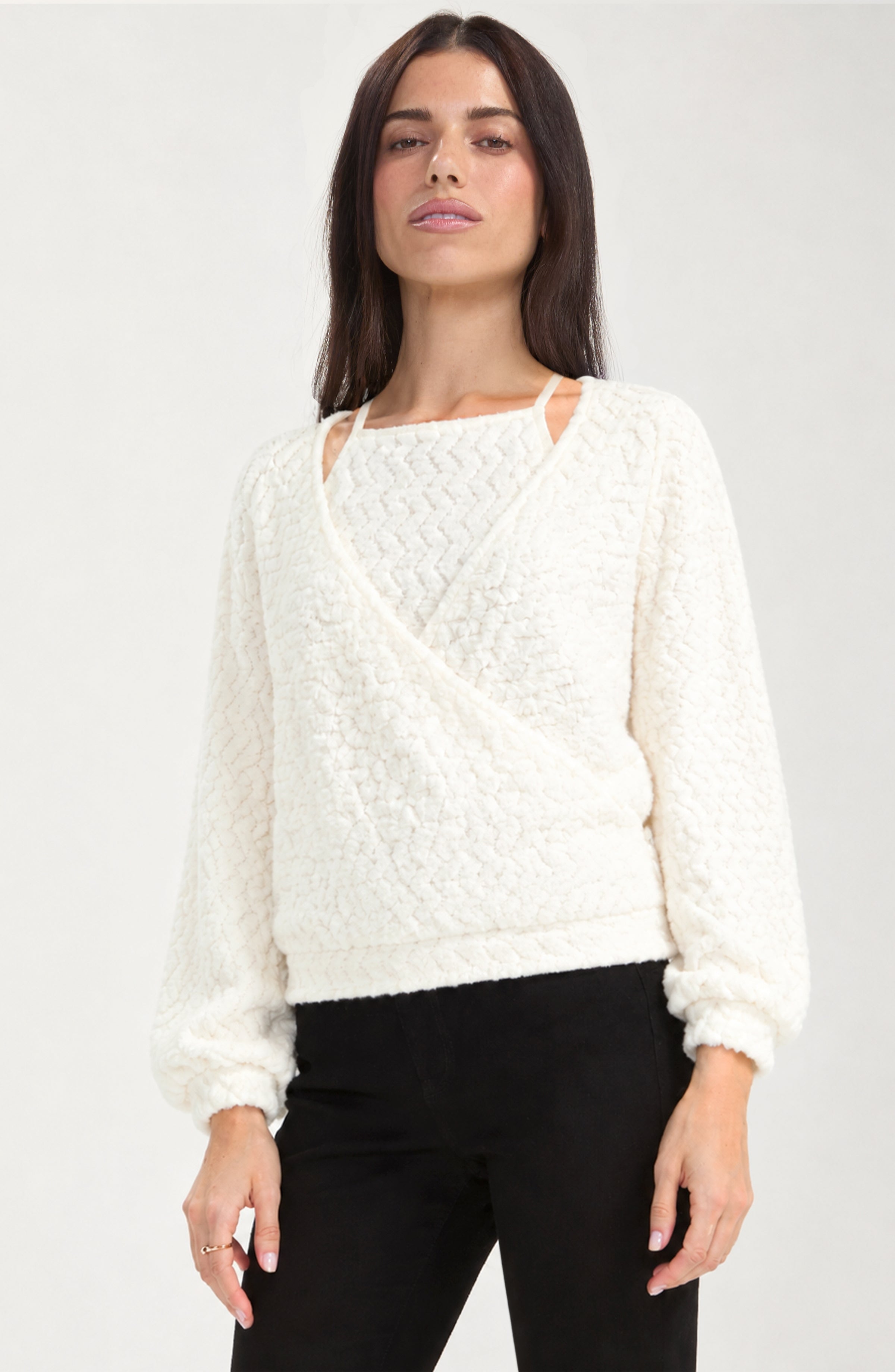 Liverpool 2-in-1 Halter Wrap Sweater - CREAM, front view