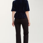 Liverpool Velvet Tie Front Peplum Blouse - DARK BLUE, alternate view