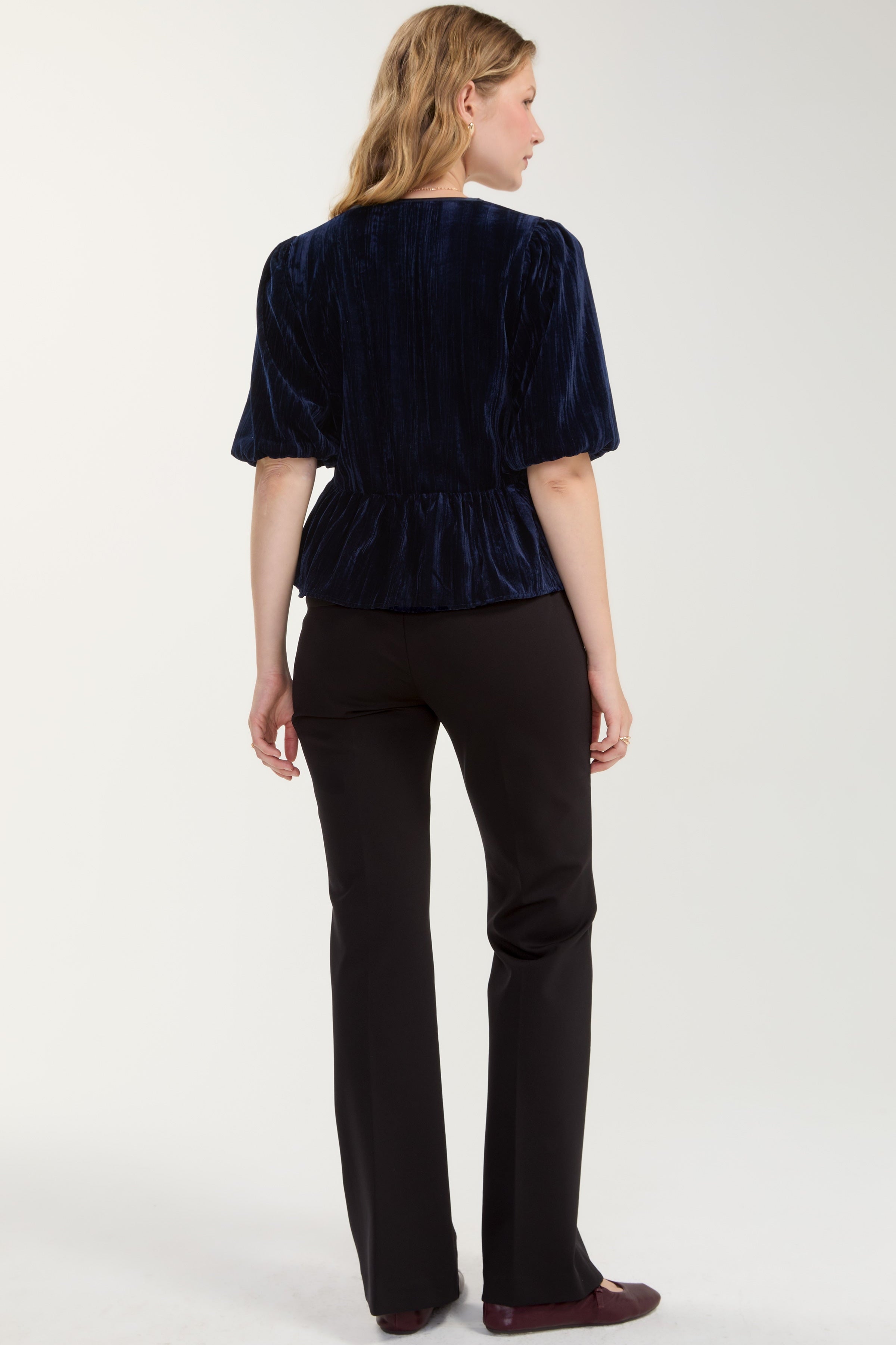 Liverpool Velvet Tie Front Peplum Blouse - DARK BLUE, alternate view