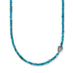 Brighton Love Messages Be Bold Teal beaded necklace with pavé silver heart charm