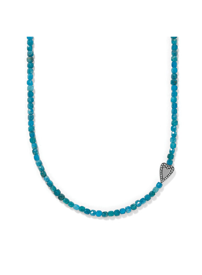 Brighton Love Messages Be Bold Teal beaded necklace with pavé silver heart charm