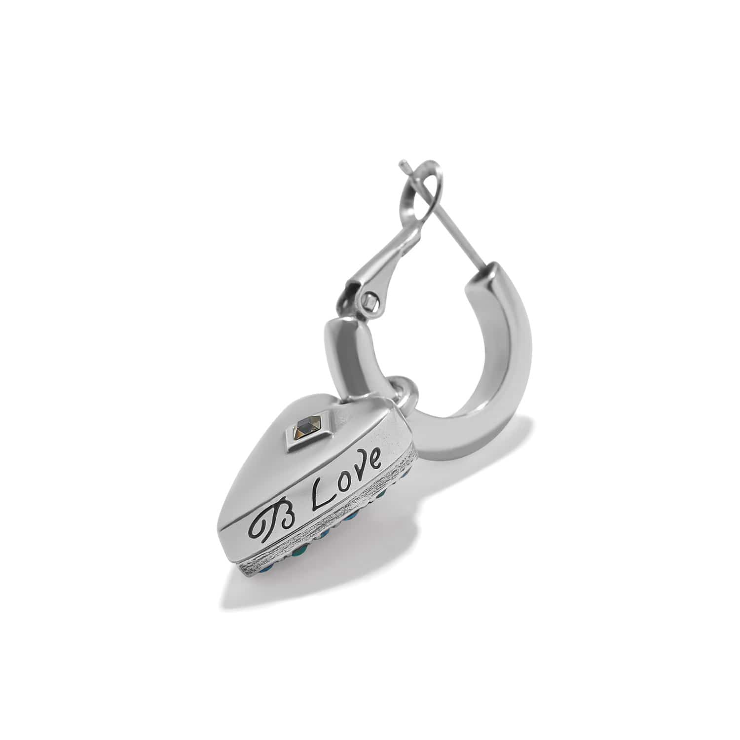 Brighton Love Messages reversible hoop earrings in silver with blue accents and love script