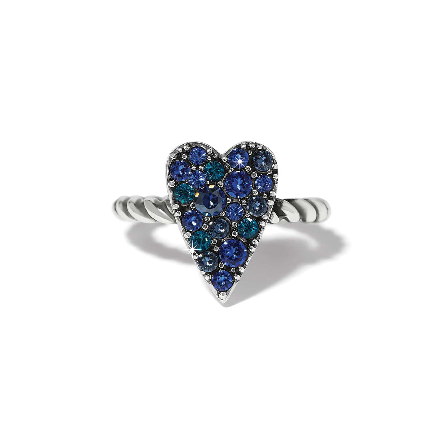 Brighton Love Messages B Love Blue Ring with blue sapphires and teal stones in heart shape