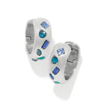 Brighton Love Messages silver hoop earrings with blue gemstones and sparkle effects
