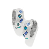 Brighton Love Messages silver hoop earrings with blue gemstones and sparkle effects