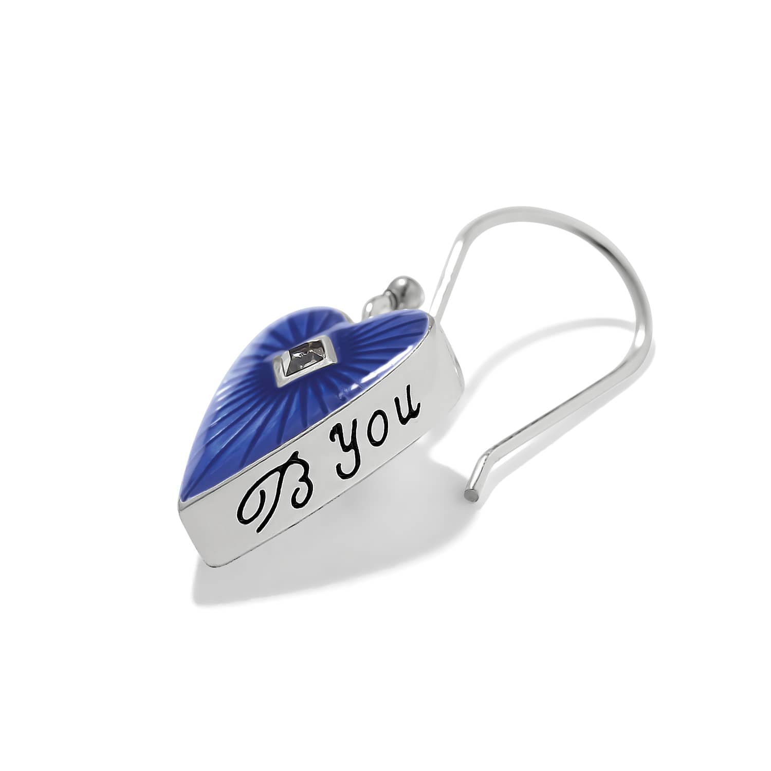 Brighton Love Messages B You blue enamel heart-shaped french wire earring with white text