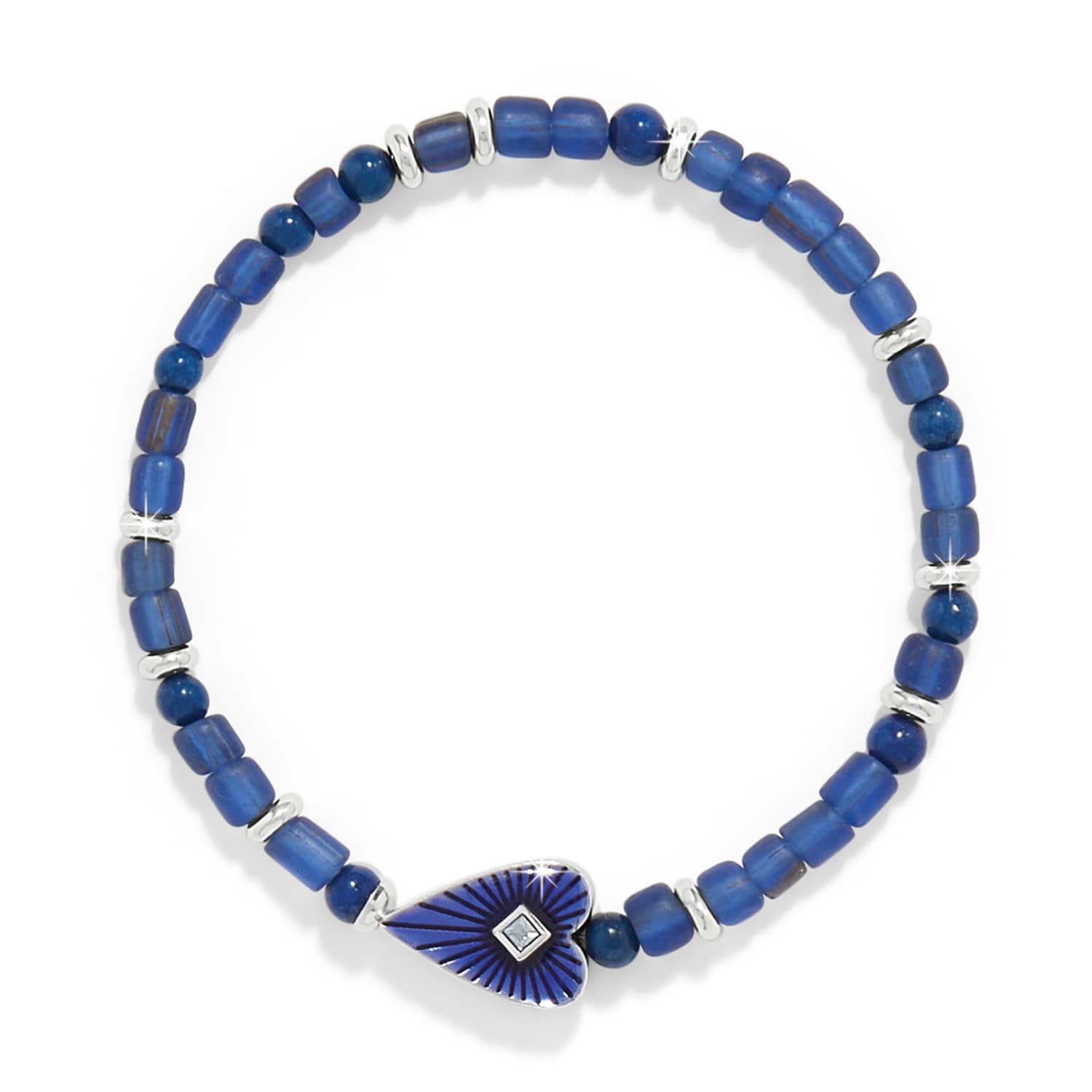 Brighton Love Messages blue beaded stretch bracelet with decorative heart charm and silver accents