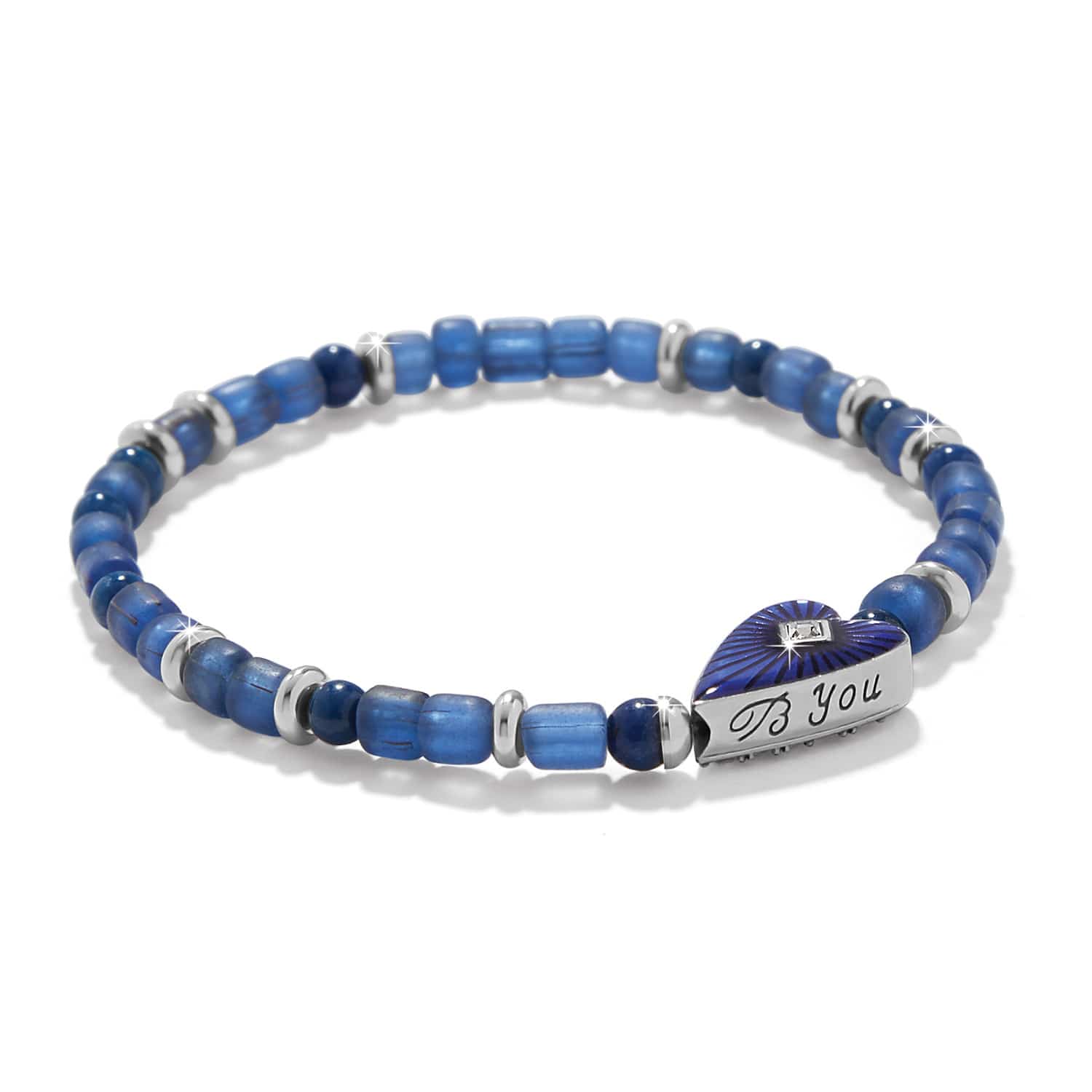 Brighton Love Messages B You blue beaded stretch bracelet with silver accents
