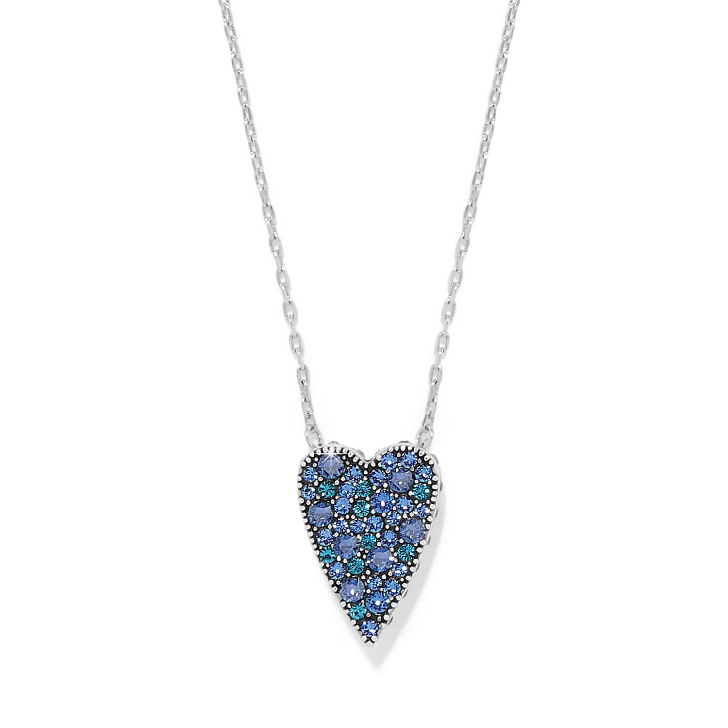 Brighton Love Messages heart-shaped pendant necklace with blue crystals on silver chain