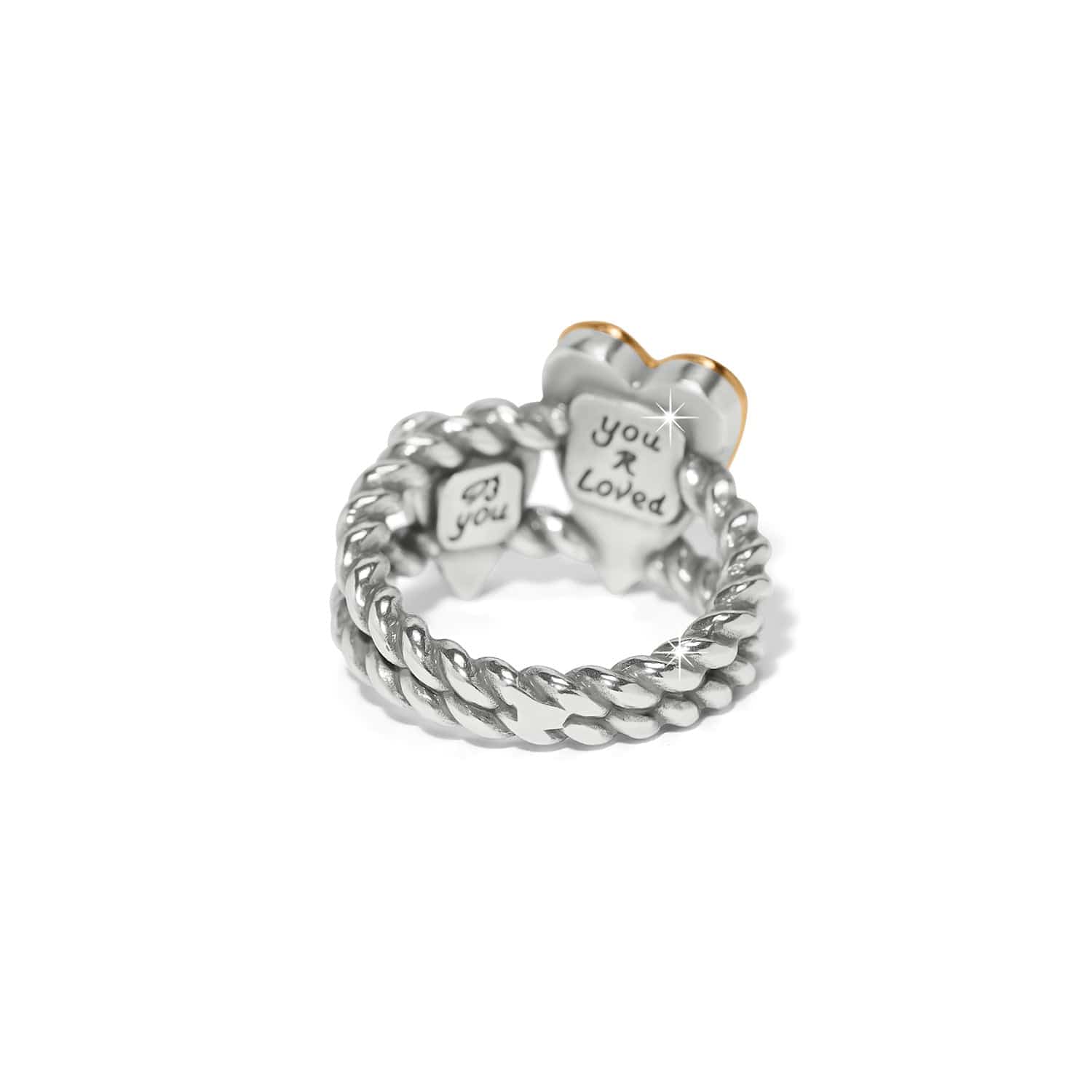 Brighton Love Messages You Are Loved Ring in silver with gold heart accent and engraved messages