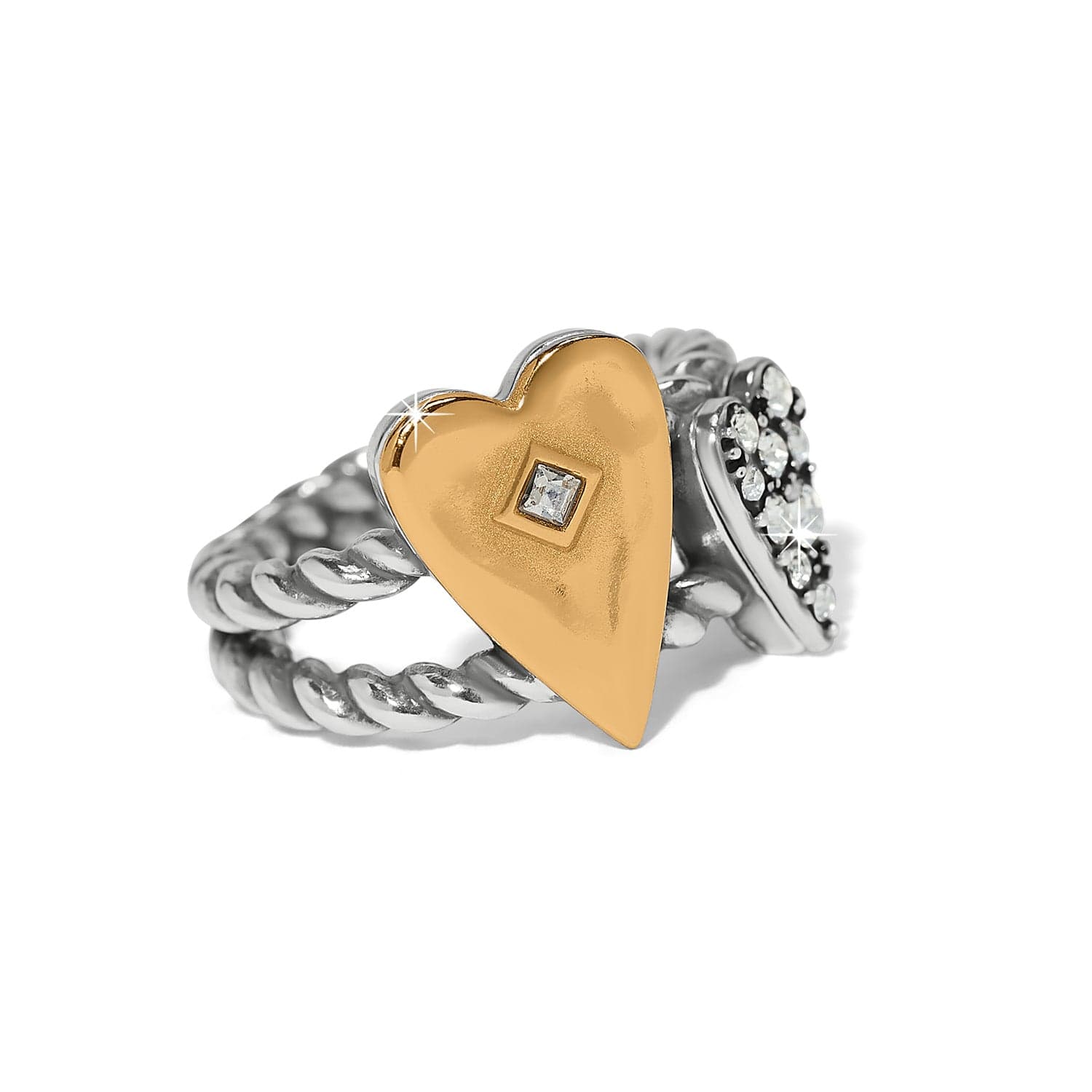 Brighton Love Messages You Are Loved Ring with gold heart and silver twisted band