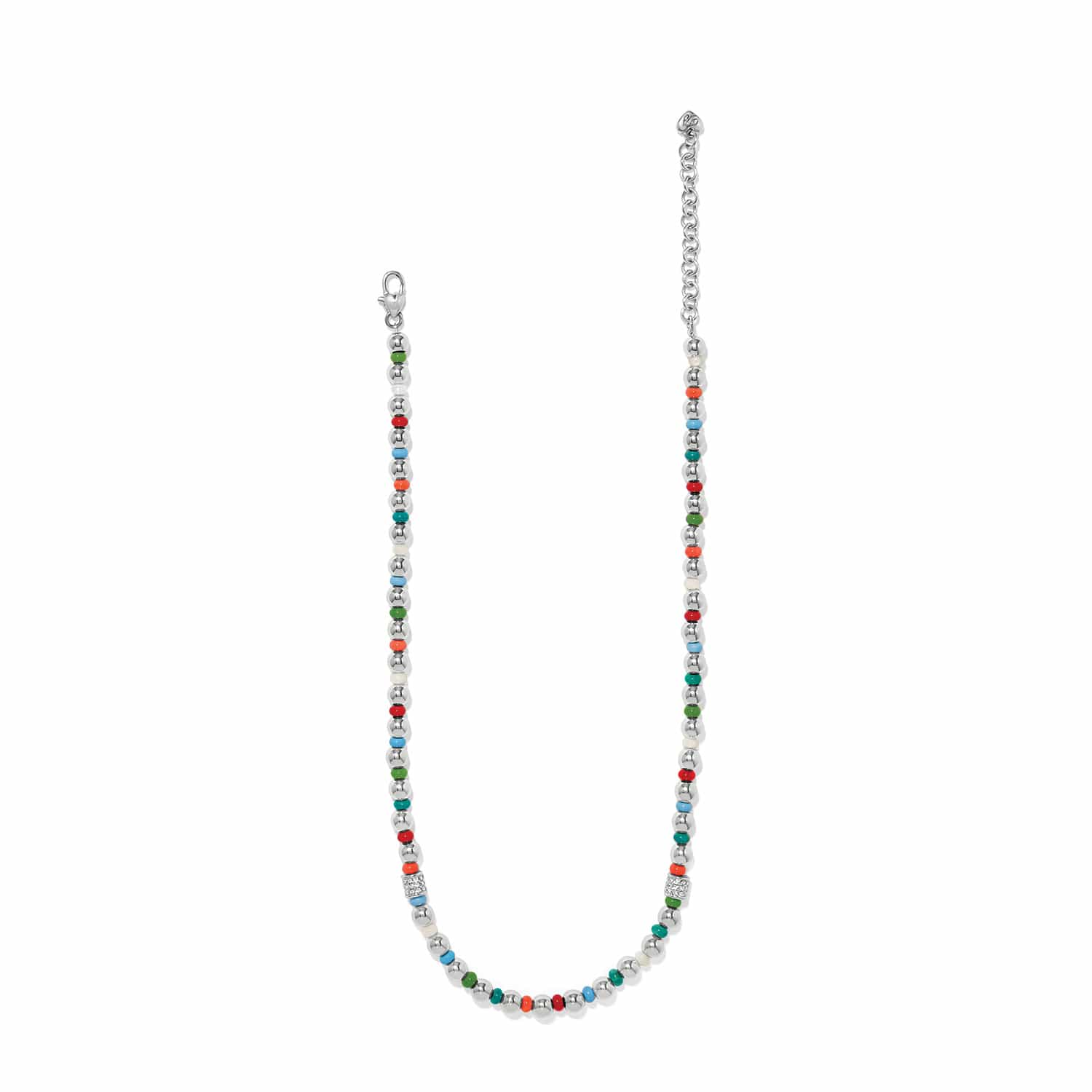 Brighton Meridian Petite multi-colored beaded necklace with silver spacer beads on white background