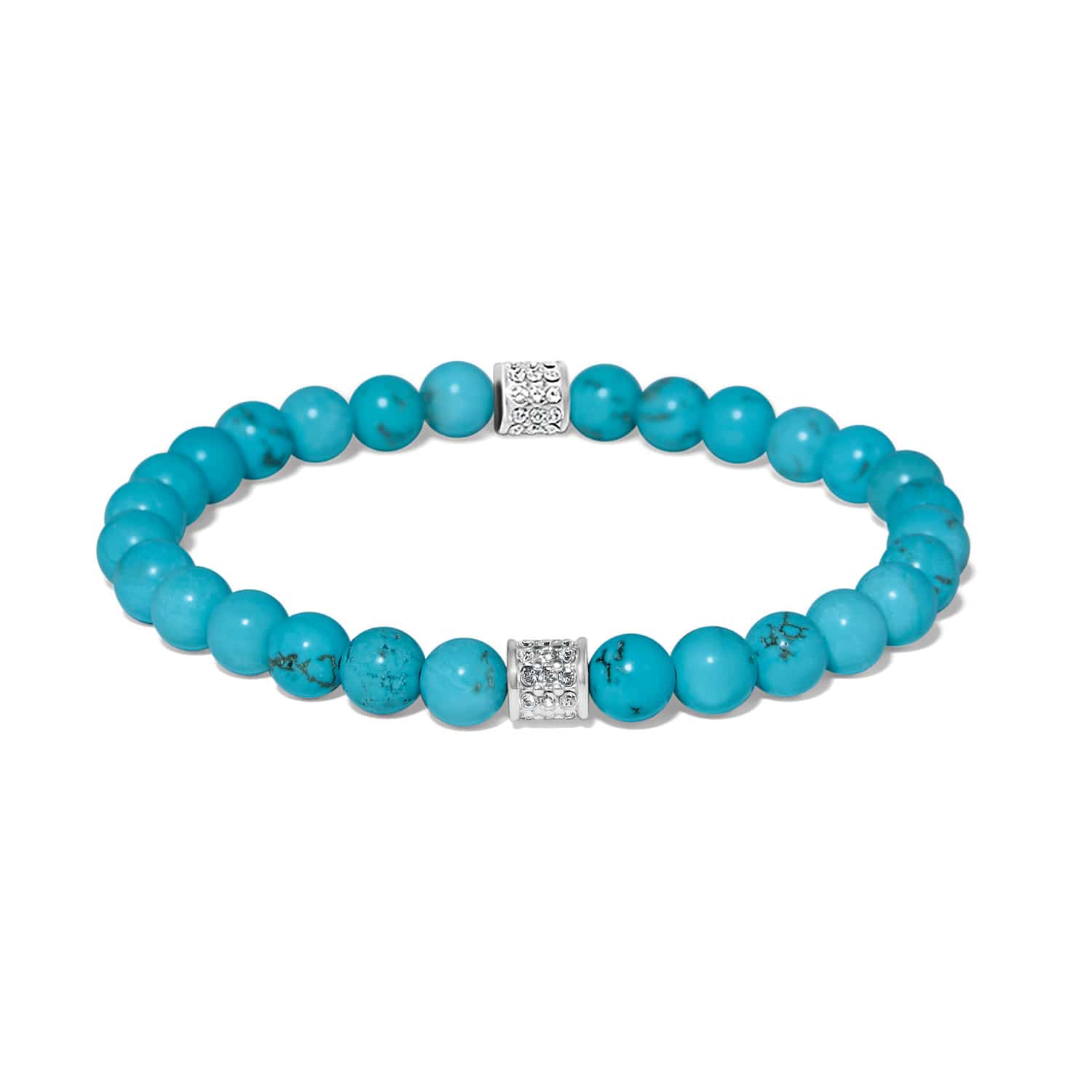 Brighton Meridian Petite turquoise beaded stretch bracelet with silver crystal cube accents