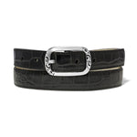 Brighton Mingle reversible belt in black crocodile leather with decorative silver buckle
