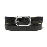 Brighton Mingle reversible belt in black crocodile leather with decorative silver buckle