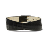 Black crocodile embossed reversible leather belt with cream interior and silver buckle