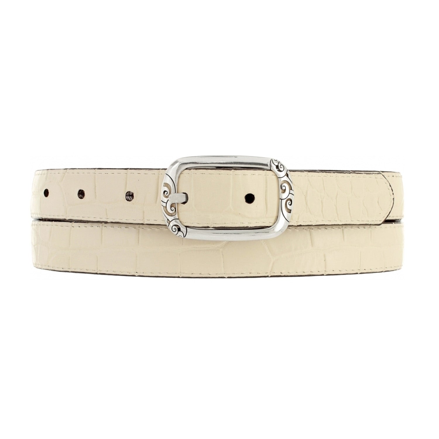 Brighton Mingle reversible belt in cream leather with ornate silver buckle