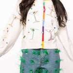 Queen of Sparkles White Multi Cosmo & Martini Button Up Cardigan With Rainbow Trim at ooh la la! in Grapevine TX 76051