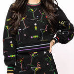 Queen of Sparkles Black Multi Rainbow Trim Martini Sweatshirt at ooh la la! in Grapevine TX 76051