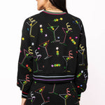 Queen of Sparkles Black Multi Rainbow Trim Martini Sweatshirt at ooh la la! in Grapevine TX 76051