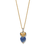 Brighton One Heart Duo Heart Petite Necklace with gold chain and blue stone heart pendant