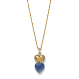 Brighton One Heart Duo Heart Petite Necklace with gold chain and blue stone heart pendant