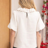 Pearled Ruffle Neckline Tweed Top in ivory at ooh la la! in Grapevine TX 76051