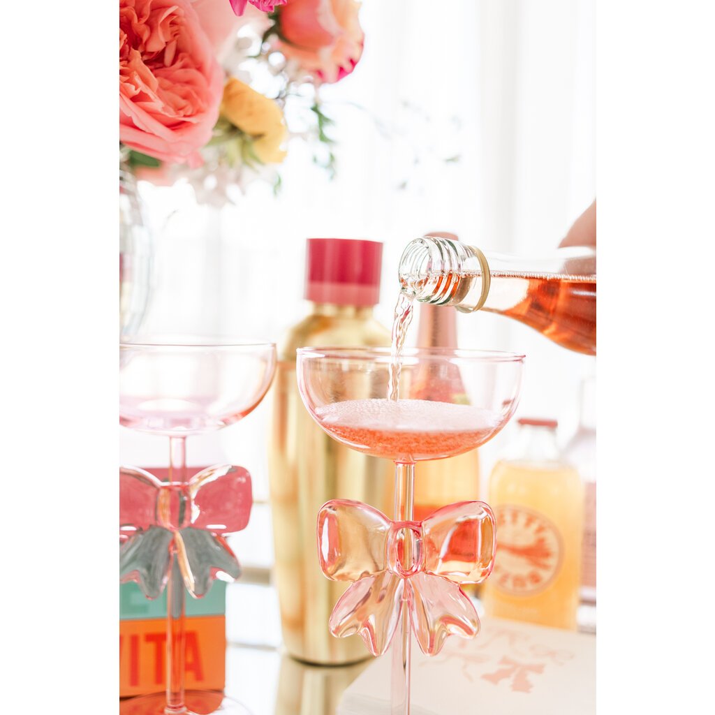 Bow & Bubbly Coupe and Wine Glass in pink at ooh la la! in Grapevine TX 76051