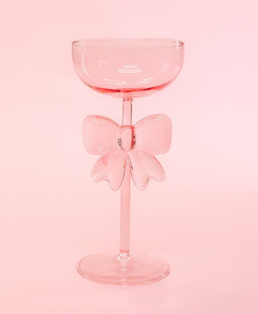 Bow & Bubbly Coupe and Wine Glass in pink at ooh la la! in Grapevine TX 76051
