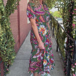 THML Puff Sleeve Print Tiered Midi Dress at Ooh La La! in Grapevine TX 76051