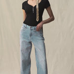 rhinestone jeans, wide leg denim, sparkly party pants, mid-rise embellished jeans, women's statement denim, light wash flare jeans, crystal encrusted jeans 
ooh la la! in Grapevine TX 76051