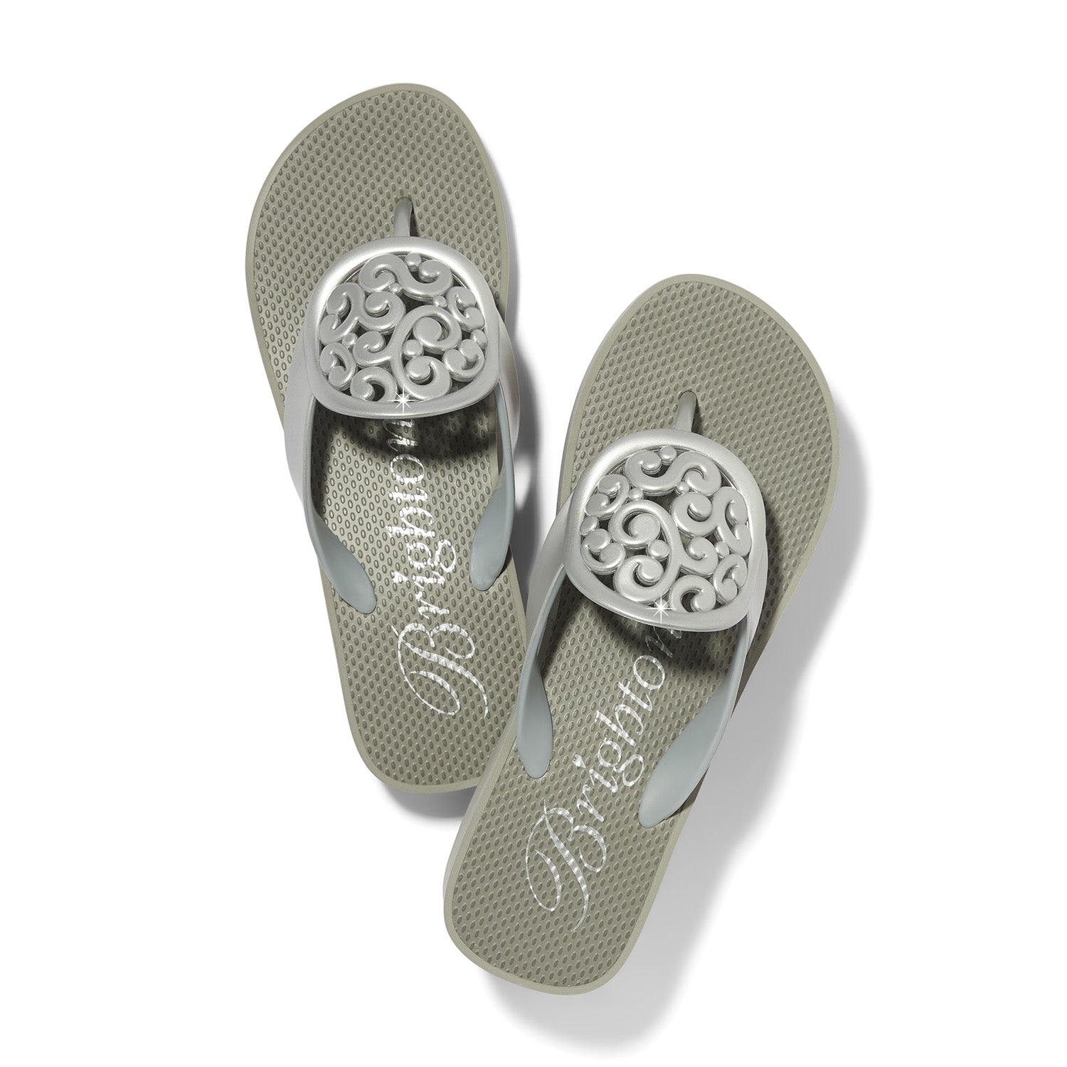 Brighton Artful sandals, silver platform flip flops, Contempo wedge thong, women’s designer sandals, silver plated flip flops, luxury beach footwear, Brighton Contempo collection, comfortable wedge sandals. at ooh la la! in Grapevine TX 76051
