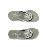 Brighton Artful sandals, silver platform flip flops, Contempo wedge thong, women’s designer sandals, silver plated flip flops, luxury beach footwear, Brighton Contempo collection, comfortable wedge sandals. at ooh la la! in Grapevine TX 76051