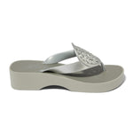 Brighton Artful sandals, silver platform flip flops, Contempo wedge thong, women’s designer sandals, silver plated flip flops, luxury beach footwear, Brighton Contempo collection, comfortable wedge sandals. at ooh la la! in Grapevine TX 76051