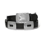Brighton Copper Canyon Concho Belt with silver engraved square conchos on black leather strap at ooh la la! in Grapevine TX 76051