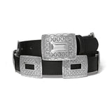 Brighton Copper Canyon Concho Belt with silver engraved square conchos on black leather strap at ooh la la! in Grapevine TX 76051