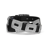 Brighton Copper Canyon Concho Belt with silver engraved square conchos on black leather strap at ooh la la! in Grapevine TX 76051